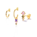 Detailed macro view of three gold earrings featuring colorful zircon stones on white background - #4 Gold-Set of 3 (Multi-color Zirconia)