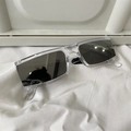 Sporty rectangular sunglasses with transparent frames and dark grey tinted lenses - One-piece Shield Transparent White Mercury