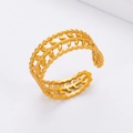 Adjustable golden stainless steel open ring with double-row hollow woven leaf pattern - Size 7 (Adjustable) / A673-Gold Hollow Leaf