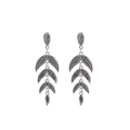 Bohemian vintage silver layered feather drop earrings with antique engraved metal texture - Layered Leaf Shape (E1172-2)