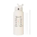 Borraccia da 1 litro in acciaio inox opaco crema con stampa floreale e cannuccia - Bianco Avorio 23F2