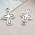 Ciondolo a croce retrò in lega d'argento con contorni neri per gioielli DIY e collane - Croce-13x19mm-1,1g-18734