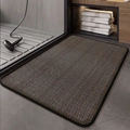 Brown woven memory foam bath mat with black piping on grey tile bathroom floor - Mili-Black Khaki