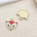 Cute fox head charms in gold finish with red and white enamel for DIY jewelry - Fox Head (11932)