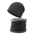 Dark grey knitted winter hat and neck warmer set with thick fleece lining for warmth - 180g Fleece Lined / Coffee 2-Piece Set