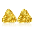 Polished gold stainless steel triangular earrings with textured twist spiral design - 3D Spiral Triangle