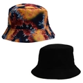 Unisex tie-dye and solid black bucket hats made of durable cotton canvas for outdoors - Style 4-Red Orange Tie-Dye Bucket Hat