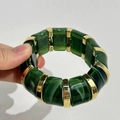 Bracelet extensible vintage en résine vert foncé avec perles en métal doré chic - Vert clair