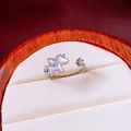 Detail of silver unicorn ring with shimmering white shell inlay and zircon accents - Shell Mother-of-Pearl Unicorn Open Ring / Silver - Unicorn Shape (HR2943)