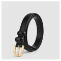 Ceinture en cuir noir classique pour femme, fine 1.9cm avec boucle dorée pour le jean. - Petite Boucle Carrée / Noir
