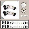 Unghie finte corte squadrate con motivi floreali bianchi e neri minimalisti, set da 24 - Stile Floreale Bianco e Nero (A3002) - Tipo Colla