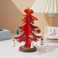 Mini red wooden Christmas tree detail with miniature snowman pendants and star cutouts - 3-Layer DIY Christmas Tree / Red