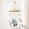 Baby crib mobile with blue plush smiling cloud and wooden ring in soft blue style - Mini Blue Cloud Mobile