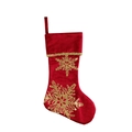Chaussette de Noël en velours rouge avec flocons en paillettes dorées et boucle d'attache - Rouge