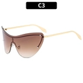 Modern rimless cat eye sunglasses with gold metal temples and brown gradient lenses - Gradient Tea