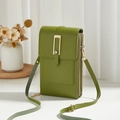 Bolso vertical verde de cuero sintético para móvil con doble cremallera y herrajes dorados - Verde