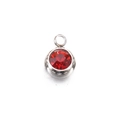 Silver stainless steel pendant with 6mm red birthstone inlay for DIY jewelry - Red-Steel