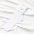 White Japanese style cotton crew socks with hollow lace texture and ruffled edges - Hollow Lace Edge Slouch Socks / White