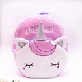 Zaino unicorno in peluche rosa per bambini con corno d'argento e ricamo morbido - Viola