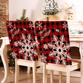 Close-up of red and black plaid Christmas chair covers with white snowflake and Merry Christmas - Red Black Plaid White Snowflake (YT01-36)