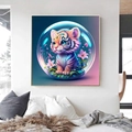 Detailed view of DIY diamond painting kit featuring a tiger in a bubble for wall decor - Tiger / 30x30cm Frameless