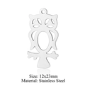 Stainless steel owl pendant for DIY jewelry making, size 12x23mm with a polished finish - Hollow Owl / Silver