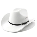 Detail of white western cowboy hat with black decorative band and silver engraved buckle - M(56-58cm) / White