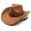 Vintage western cowboy hat in camel suede with bull skull buckle and chin strap - M (56-58cm) / Khaki