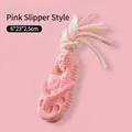Pink slipper-shaped dog chew toy with TPR nubs and cotton rope knot for dental health - Slipper with Rope Style / Pink