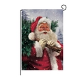 Christmas garden flag featuring a Santa Claus illustration on linen fabric with a stand - 30*45cm / Santa with Wood (HYQ030-28)