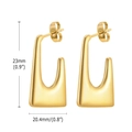 Chunky gold stainless steel U-shaped earrings with 23mm height and 20mm width - Polished Rectangular Style (KD007)
