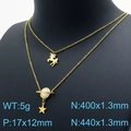 Collar de doble capa en acero dorado con colgantes de unicornio y planeta saturno - Dorado