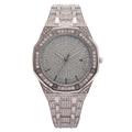 Silver octagonal luxury watch for women with full diamond crystals and date display - Silver