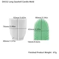 Vue détaillée du moule en silicone coquillage avec bougie verte et mesures précises - Style Coquille Longue (D4332)