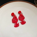 Red snake clip-on earrings with pearl accents and silver pins for non-pierced ears - 123# Chinese Zodiac Snake Ear Clip / Red