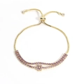 Adjustable 18K gold plated bracelet with double row purple zircons and floral motif - Gold-Purple Zirconia