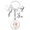 Medical keychain with silver syringe and stethoscope featuring floral heart art - Heart Floral (16)