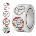 Floral Thank You stickers roll with four distinct wreath designs for gift packaging - Classic Wreath Thanks
