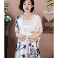 Floral print satin silk shawl cape with sleeve holes and sun protection for women - One Size / Elegant Snow Lotus
