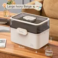Ivory white double-layer home medicine box with gray transparent lid and secure latch - Large / Ivory Rice