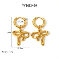 Elegant gold bow earrings with polished finish and secure hoop closure design - Bow Knot Pendant Hoop Earrings (YYE023499)