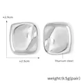 Glossy silver titanium steel square hoop earrings with convex design, 2.9cm x 2.5cm size - Steel Color Earrings (F081) / Silver