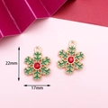 Christmas snowflake charm in gold alloy with green enamel and a red rhinestone inlay - 26# Snowflake