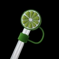 Lime slice silicone straw cover protector cap with strap for tumbler straws - Lemon Green / 10mm