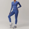 Blue two-piece seamless yoga set featuring slim fit zip jacket and high waist leggings - Glazed Purple (Zip Jacket + Leggings)