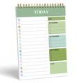 Agenda diaria verde con espiral, lista de tareas TODAY y secciones de gestión de tiempo - A5(220x140mm) / Verde