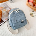Sky blue corduroy mini backpack with smiley face print and adjustable white straps - Blue