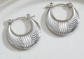 Irregular silver geometric stainless steel earrings with radiant textured finish - Silver Style K7-108