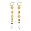 18K gold plated stainless steel hammered coin earrings with long pearl tassels - Gold