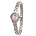 Elegant ladies quartz watch with silver metal link bracelet and pink round dial - Silver Pink